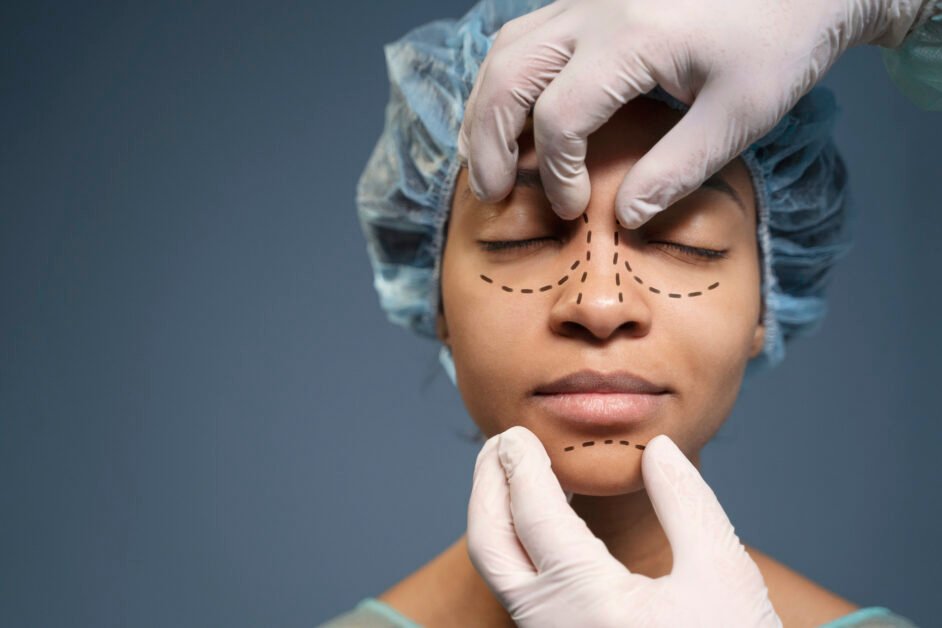a woman with lines drawn on her face